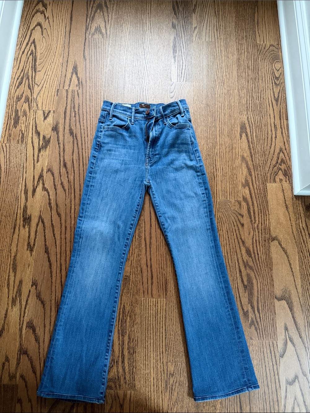 MOTHER The Hustler Ankle Hemmed Medium Blue Flare Jeans